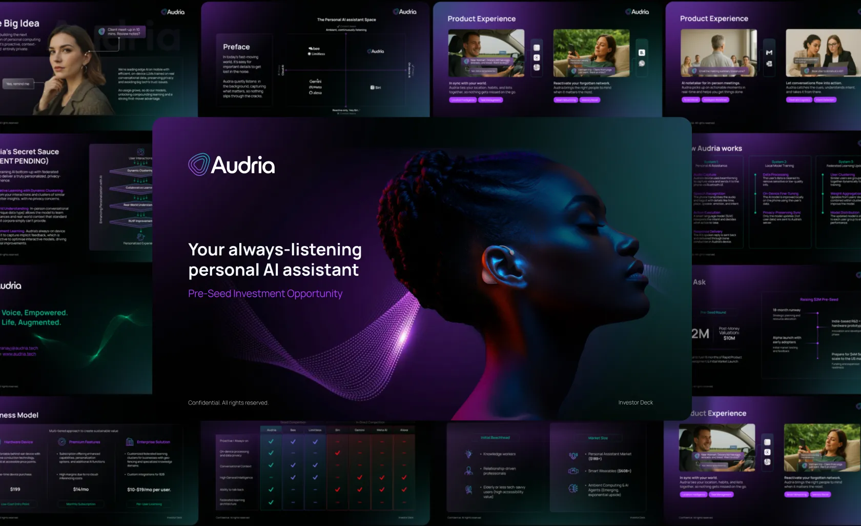 Audria investor deck visualization and presentation